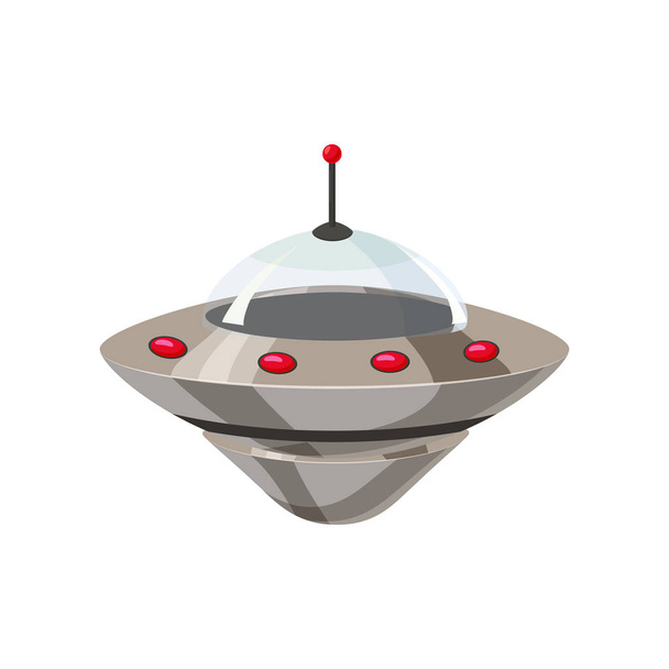 UFO létající loď izolovaných na bílém kreslený styl. Cizí dopravní futuristické. Vektorové ilustrace, baner, plakát - Vektor, obrázek