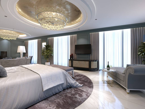 Pokoj pro hosty v luxusní nový hotel s otevřeným prostorem, ložnice a obývacího pokoje. 3D vykreslování. - Fotografie, Obrázek