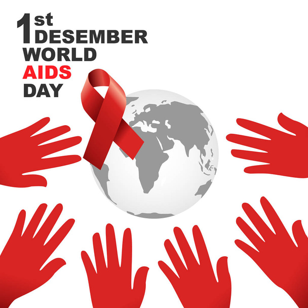 wektor świat pomaga symbol.1st dnia grudnia Światowy dzień Aids. Pomoce Awareness.Red wstążki. baner lub plakat Światowy dzień aids - Zdjęcie, obraz