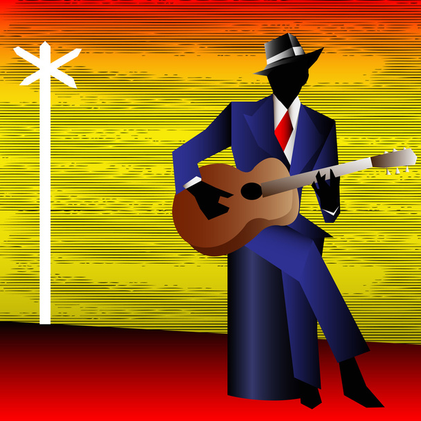 Blues gitáros kereszteződésénél, vektor háttér egy Conce - Vektor, kép
