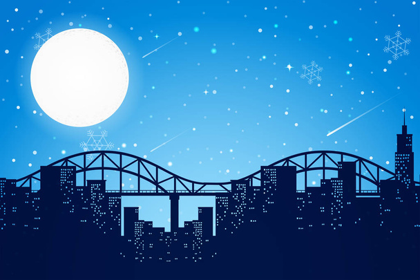 Night time city scene illustration - Vector, Imagen