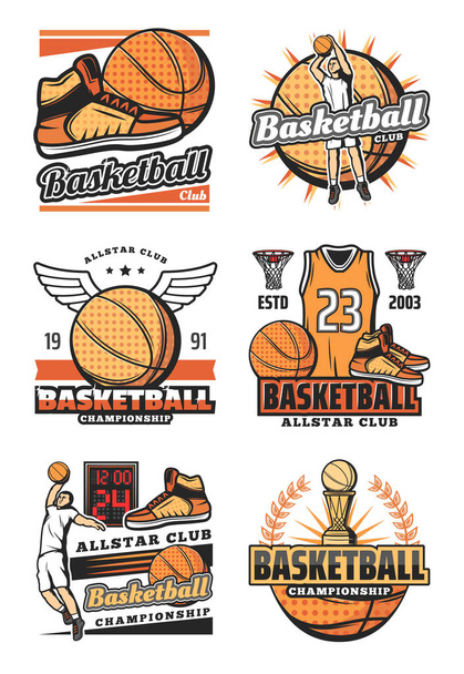 Чемпіонат, кубок і м'яч на баскетбольних іконах
 - Вектор, зображення