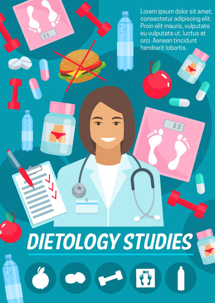 Diätologie Medizinstudium, Diätassistentin Arzt - Vektor, Bild