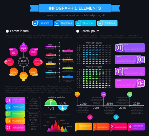 Infographic design elemek, grafikonok és diagramok - Vektor, kép