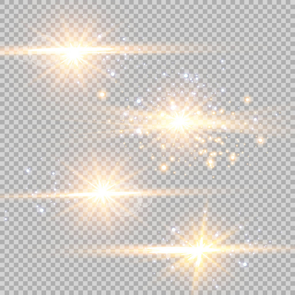 Vektorillustration abstrakter Flare Light Strahlen. Ein Satz Sterne, Licht und Ausstrahlung, Strahlen und Helligkeit. Lichteffekt. Vektorillustration. Weihnachtliches Blitzkonzept. - Vektor, Bild
