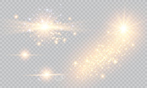 Vektorillustration abstrakter Flare Light Strahlen. Ein Satz Sterne, Licht und Ausstrahlung, Strahlen und Helligkeit. Lichteffekt. Vektorillustration. Weihnachtliches Blitzkonzept. - Vektor, Bild