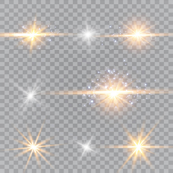 Vektorová ilustrace abstraktních světelných paprsků. Sada hvězd, světla a záře, paprsky a jas. Světelný efekt. Vektorová ilustrace. Vánoční blesk koncepce. - Vektor, obrázek