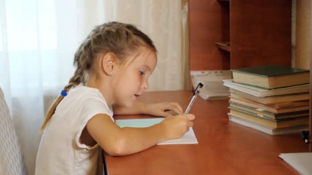 Concentrated girl doing school homework - Кадры, видео