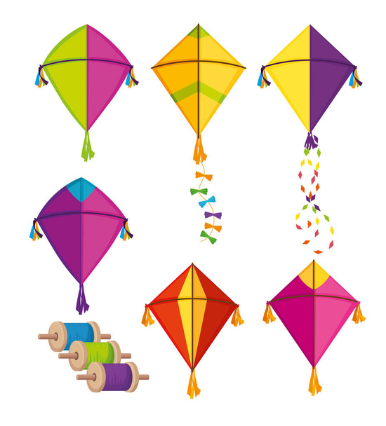 set makar sankranti kites to festival celebration - Vector, Image