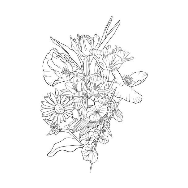 vector drawing background with flowers - Vektör, Görsel