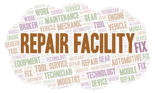 Repair Facility word cloud. Wordcloud made with text only. - Photo, Image