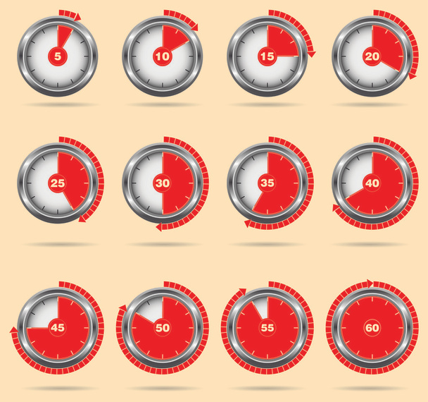 Красные векторные таймеры - легко менять время каждые одну минуту
 - Вектор,изображение