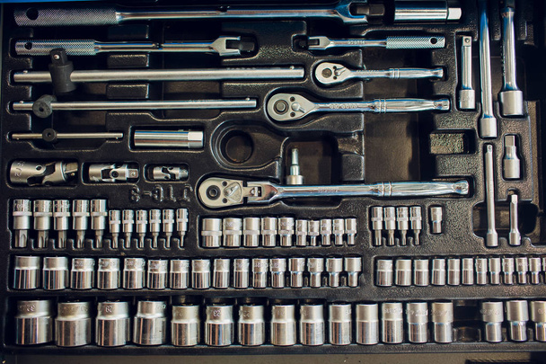 Box with special tools in car repair shop - Foto, Bild