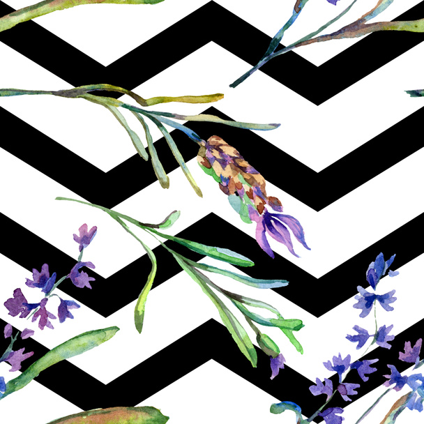 Purple lavender flowers. Seamless background pattern. Fabric wallpaper print texture. Hand drawn watercolor background illustration. - Фото, изображение