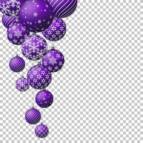 Realistic christmas color balls with ornament, isolated on transparent background.  - Vector, Image