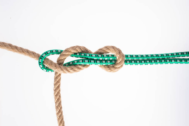 Sheet Bend Double isolate on white background. Rope node. - Fotoğraf, Görsel