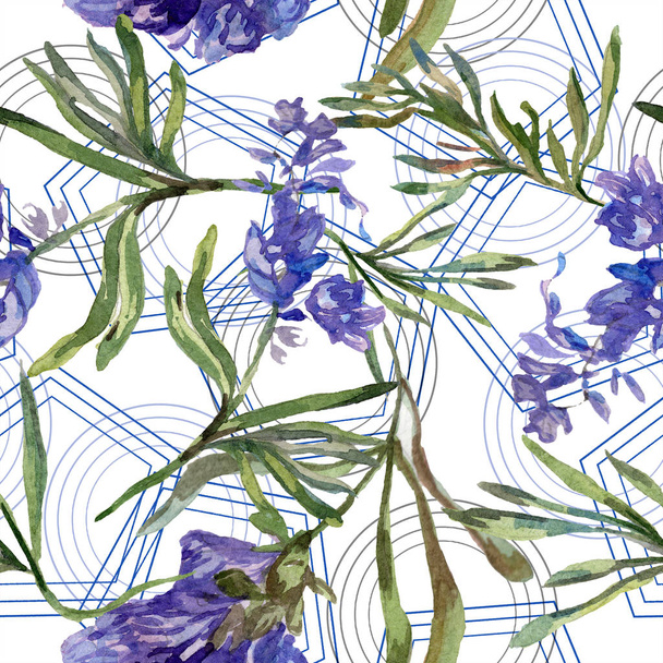 Purple lavender flowers. Seamless background pattern. Fabric wallpaper print texture. Hand drawn watercolor background illustration. - Photo, image