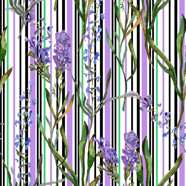 Purple lavender flowers. Seamless background pattern. Fabric wallpaper print texture. Hand drawn watercolor background illustration. - Foto, immagini