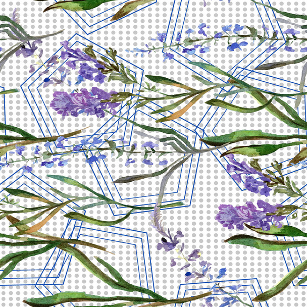 Purple lavender flowers. Seamless background pattern. Fabric wallpaper print texture. Hand drawn watercolor background illustration. - Foto, afbeelding