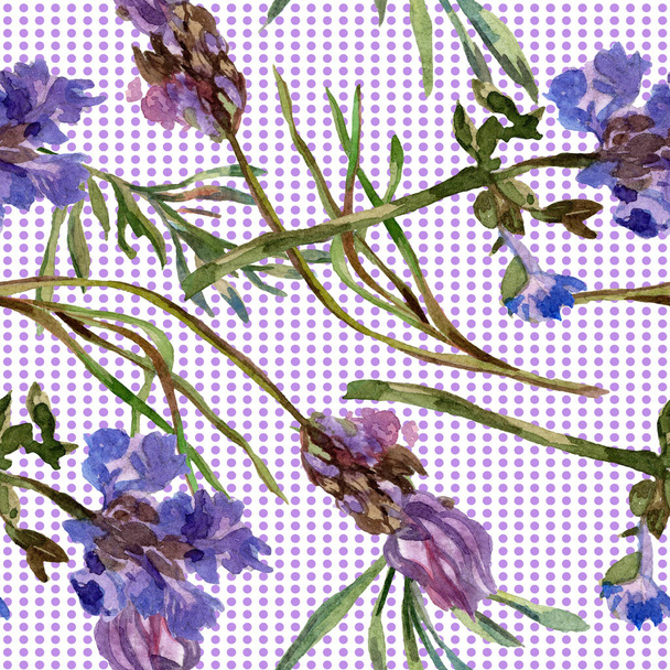 Purple lavender flowers. Seamless background pattern. Fabric wallpaper print texture. Hand drawn watercolor background illustration. - Φωτογραφία, εικόνα