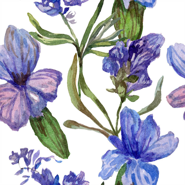 Purple lavender flowers. Seamless background pattern. Fabric wallpaper print texture. Hand drawn watercolor background illustration. - Foto, Imagem
