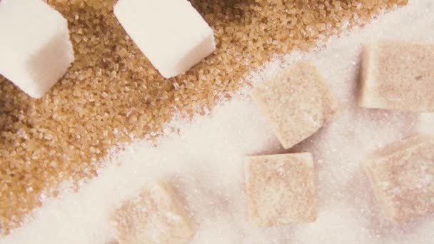 A rotação dos cubos de açúcar e vista superior de açúcar cristal
 - Filmagem, Vídeo