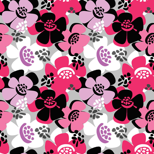 Spring flowers seamless vector  pattern. Funky style painted  texture, poster with different doodles for textile,wrapping,greeting card, poster, textiles or t-shirt print design. - Vektör, Görsel