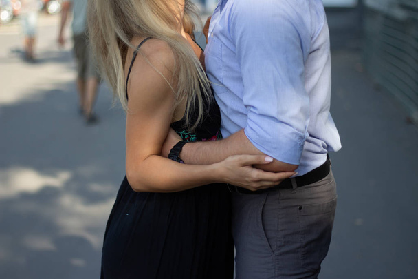 happy couple in love hugging and holding hands,summer date - Фото, изображение