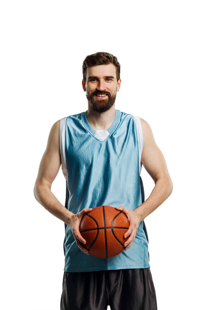 Happy basketball player on white - Fotó, kép