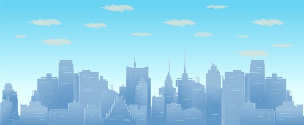 Morning sky and clouds over city silhouette vector seamless cityscape illustration. - Vector, Image