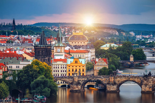 Famous iconic image of Charles bridge, Prague, Czech Republic. Concept of world travel, sightseeing and tourism. - Photo, Image