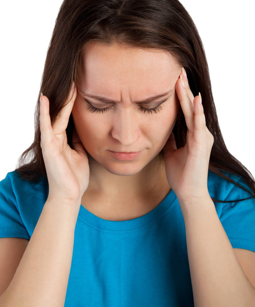 close up portrait of a woman with headache - Foto, Imagem