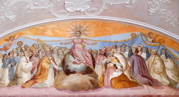 Meryem Ana, fresk Johann Adam Remele, Bernard Hall, Cistercian Manastırı, Bronbach Wertheim, Almanya yakınındaki Reicholzheim tarafından - Fotoğraf, Görsel