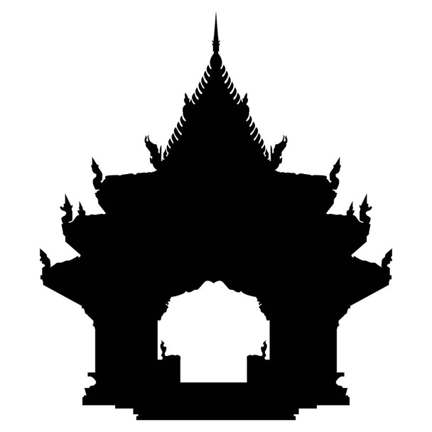 Ancient buddhist temple in Thailand, Koh Samui. Black vector silhouette illustration. - Vector, Image