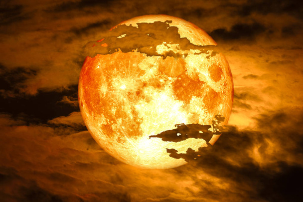 blood moon back on silhouette colorful heap cloud on night sky, Elements of this image furnished by NASA - Photo, Image