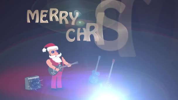 Bad Santa Claus ροκ σταρ, παίζει κιθάρα, λεζάντα εμφανίζεται καλά Χριστούγεννα. κινούμενα σχέδια 2D. - Πλάνα, βίντεο