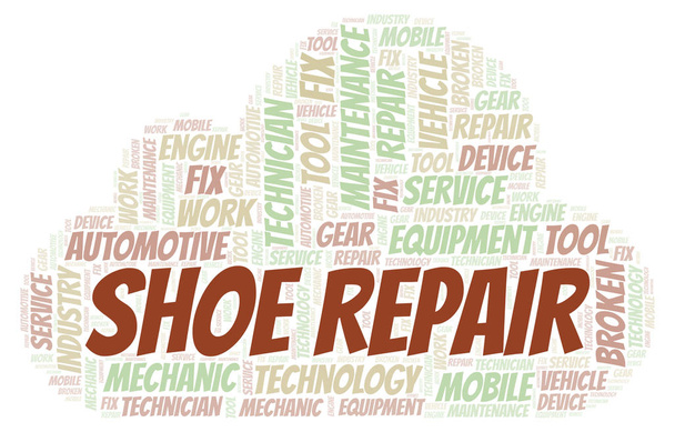 Réparation de chaussures mot nuage. Wordcloud fait avec du texte seulement
. - Photo, image