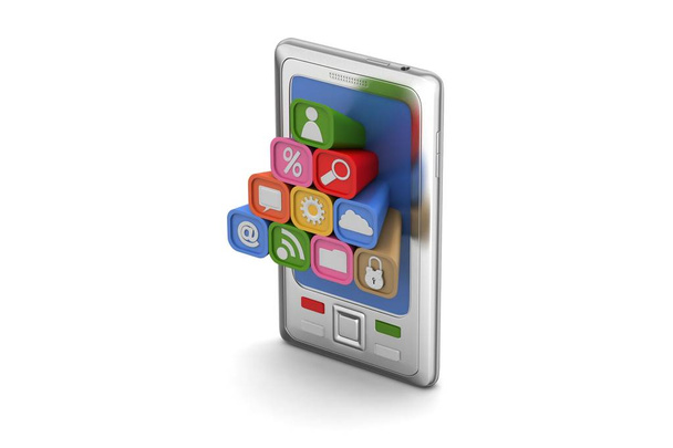 Inteligentny telefon z ikonami aplikacji w białym tle - Zdjęcie, obraz