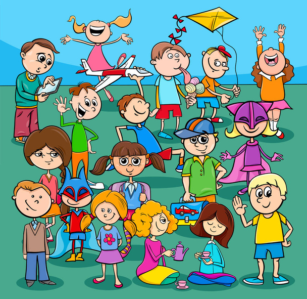 Мультиплікаційна ілюстрація дошкільного або початкового віку або дітей або підлітків Персонажі групи
 - Вектор, зображення