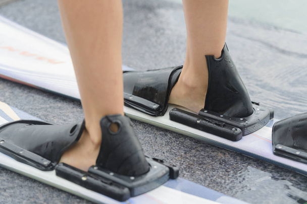 close up of water skiers feet - Foto, afbeelding