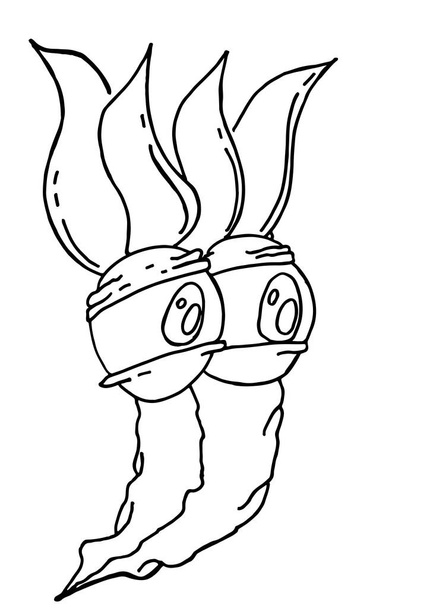 Una extraña criatura monstruo se dibuja en línea de arte sobre fondo blanco - Vector
 - Vector, Imagen