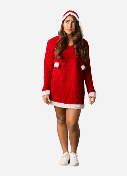 Full body young santa curvy woman thinking about an idea - Photo, Image