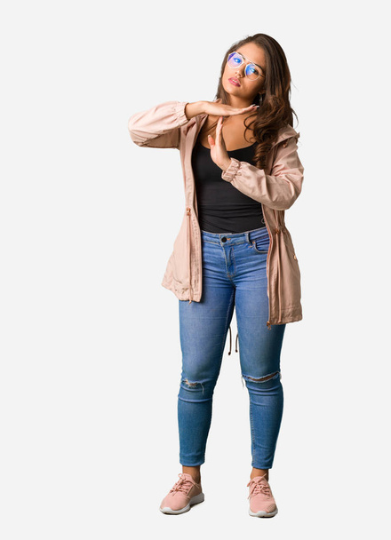 Full body young curvy woman doing a timeout gesture - Fotó, kép