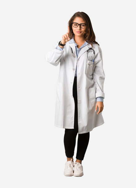 Full body young doctor woman showing number one - Photo, Image