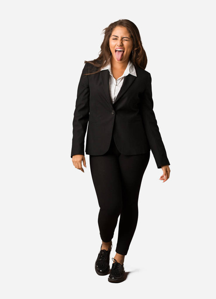 Full body young busines woman funnny and friendly showing tongue - Photo, Image