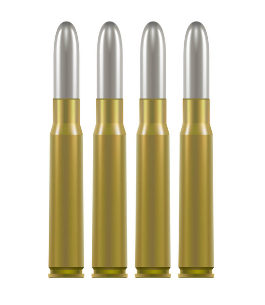 Ammo cartridges. Brass cases with silver rounded bullet inside. Isolated on white. - Vector, Image