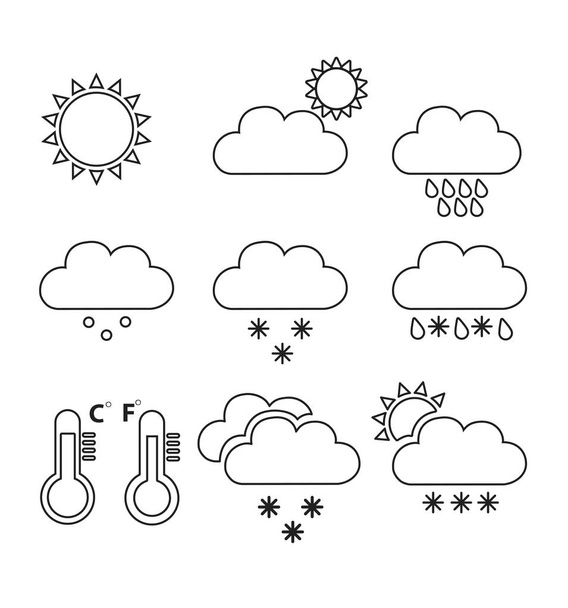 Linie ikony počasí předpověď černá web app kolekce ploché vektorové ilustrace - Vektor, obrázek
