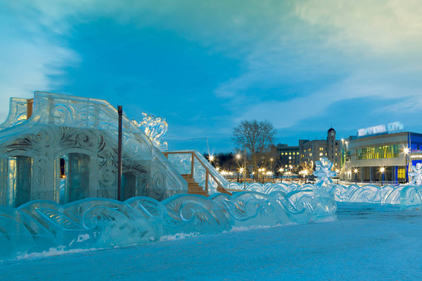 Ledové město v zimní večer na Štědrý den - Fotografie, Obrázek