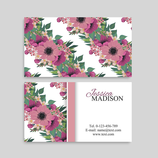 set of front and back of business card with flowers - Вектор, зображення