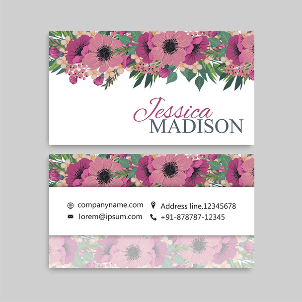 Business card with beautiful flowers. Template - Vector, Imagen